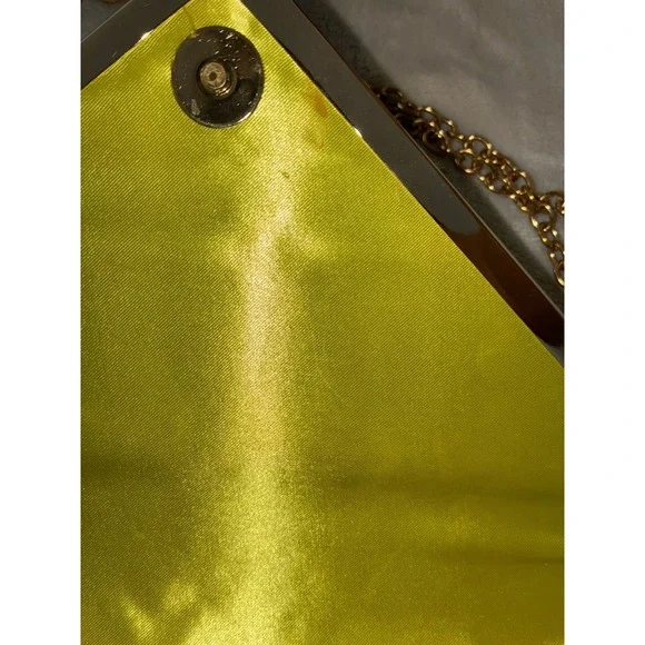 Aldo Envelope Clutch/ Shoulder Bag Yellow Satin Faux Leather Chain Gold NEW - Picture 16 of 16